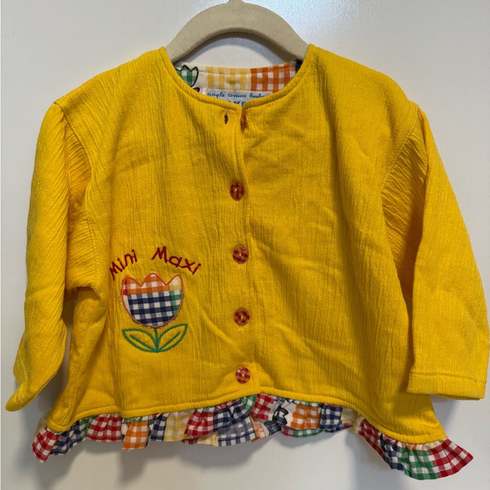 Clayeux Yellow Baby Cardigan with Checkered Trim